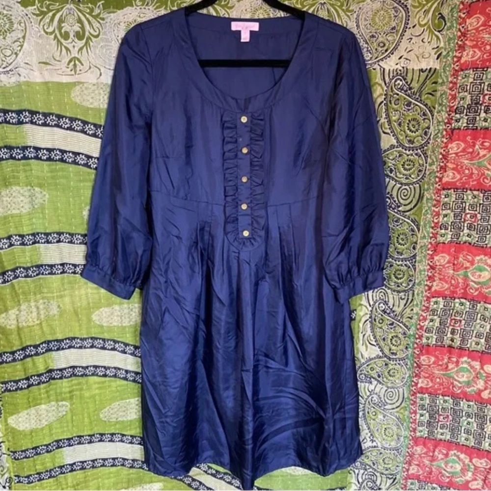 Lilly Pulitzer Navy Blue Silk Ruffle Mini Dress Size 6